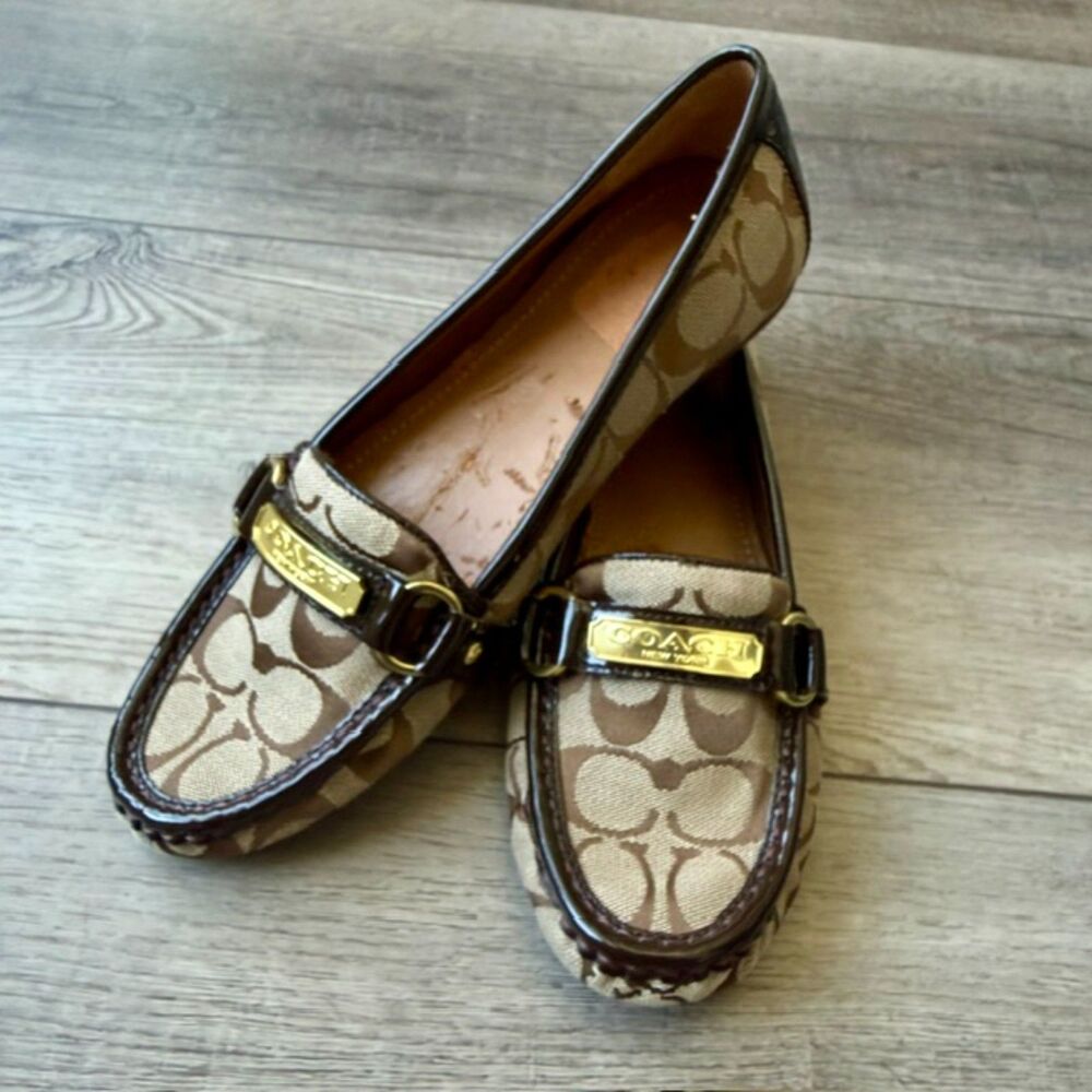 Coach Felisha Signature Canvas Embroidered Loafers Patent Leather